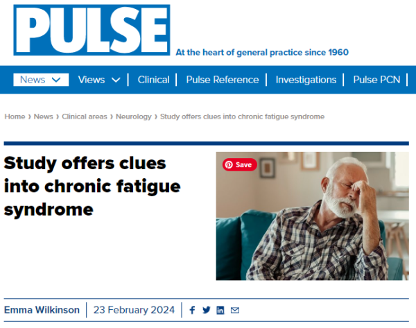Pulse Today
At the heart of general practice since 1960
The final ever Pulse print issue


Read the latest issue online 

News
 
Views
 
Clinical
 
Pulse Reference
 
Investigations
 
Pulse PCN
 
Sponsored
 
CPD
Home News Clinical areas Neurology Study offers clues into chronic fatigue syndrome
Study offers clues into chronic fatigue syndrome
Study offers clues into chronic fatigue syndrome
Emma Wilkinson
23 February 2024